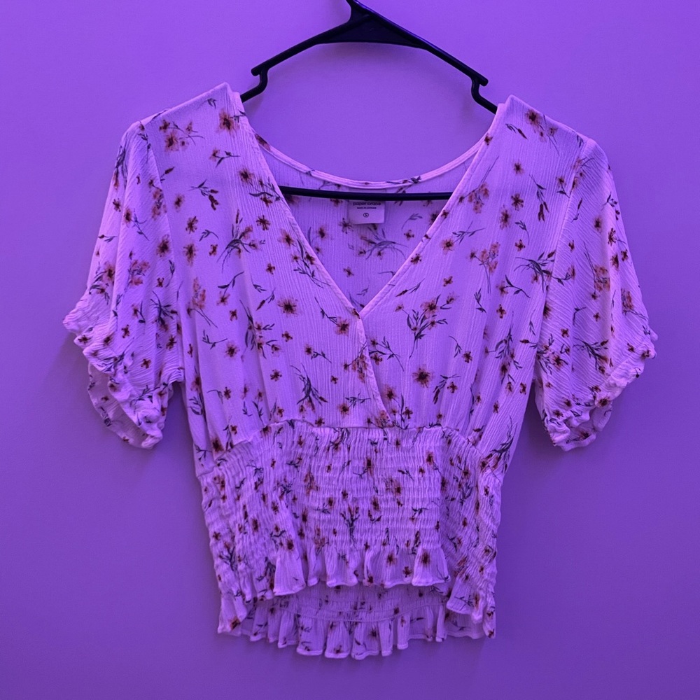 Paper Crane Floral Smocked Hem Top Small Juniors